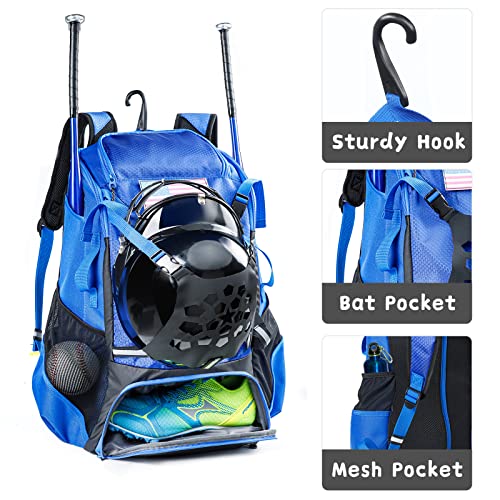 VIGEGARI Youth Baseball Backpack for Boys, Bat Bag, Softball Bag, T-Ball, Softball Equipment & accessories for Bat, Glove Holder, Helmet, Shoes Compartment, Baseball Gifts for Youth and Adults.