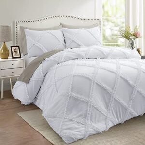 comforter set queen size bedding – 3 piece farmhouse bedding set cover ruffle & lightweight comforter and pillow case vintage bedding for bedroom as home bed set boho chic comforter for luxury comfort