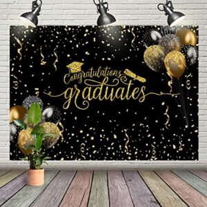 7x5ft graduation backdrop congratulations graduates background class of 2023 black and gold balloon with ribbon caps prom photography for senior year graduation party decoration banner supplies