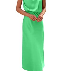PRETTYGARDEN Women's 2023 Summer Satin Dress Elegant Sleeveless Mock Neck Cocktail Party Maxi Dresses (Grass Green,Small)