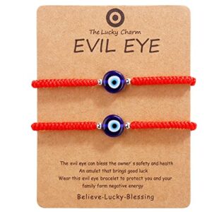 handmade string red evil eye bracelets blue evil eye jewelry bracelet for women men teen girls boy pack of 2 braclets mal de ojo bracelets ojo turco pulsera (2 red with silver bead)