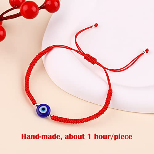 Handmade String Red evil eye bracelets blue evil eye jewelry bracelet for women men teen girls boy pack of 2 braclets mal de ojo bracelets ojo turco pulsera (2 Red with silver bead)