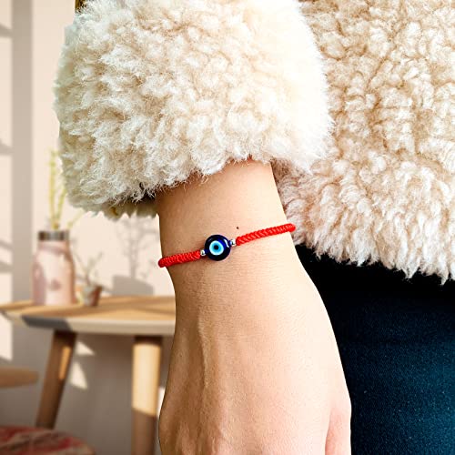 Handmade String Red evil eye bracelets blue evil eye jewelry bracelet for women men teen girls boy pack of 2 braclets mal de ojo bracelets ojo turco pulsera (2 Red with silver bead)