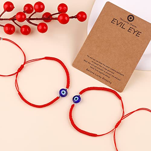 Handmade String Red evil eye bracelets blue evil eye jewelry bracelet for women men teen girls boy pack of 2 braclets mal de ojo bracelets ojo turco pulsera (2 Red with silver bead)