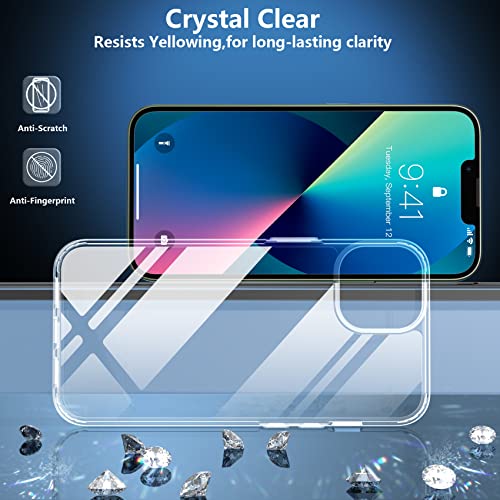 SPIDERCASE for iPhone 13 Mini Case, [10 FT Military Grade Drop Protection] [Crystal Clear] [2+Tempered Glass Screen Protector] [Not Yellowing] Shockproof Slim Thin Case, Clear