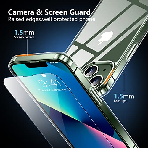 SPIDERCASE for iPhone 13 Mini Case, [10 FT Military Grade Drop Protection] [Crystal Clear] [2+Tempered Glass Screen Protector] [Not Yellowing] Shockproof Slim Thin Case, Clear