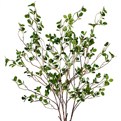 Sggvecsy 43’’ 4Pcs Artificial Ficus Branches Faux Leaf Spray Green Eucalytus Branches Artificial Greenery Stems Fake Ficus Twig Plants for Home Office Wedding Vase Filler Shop Decoration