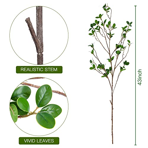 Sggvecsy 43’’ 4Pcs Artificial Ficus Branches Faux Leaf Spray Green Eucalytus Branches Artificial Greenery Stems Fake Ficus Twig Plants for Home Office Wedding Vase Filler Shop Decoration