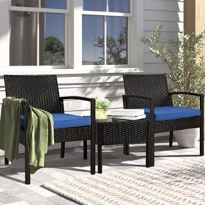 PAOLFOX Outdoor Patio Furniture Sets, Patio Furniture Set 3 Piece, Wicker Patio Chairs, Porch Deck Furniture, Rattan Wicker Furniture, Blue