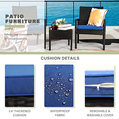 PAOLFOX Outdoor Patio Furniture Sets, Patio Furniture Set 3 Piece, Wicker Patio Chairs, Porch Deck Furniture, Rattan Wicker Furniture, Blue