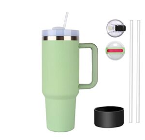 dreaming my dream 40oz tumbler with handle, h2.0 tumbler reusable vacuum, insulated tumbler with lid and straws, insulated cup, leak resistant lid (light green)