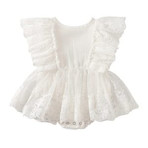 kayotuas newborn infant baby girls butterfly sleeve romper clothes ruffle lace bodysuit tutu dress jumpsuit princess outfit (white lace onesie dress,12-18 months)