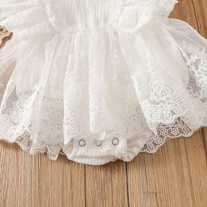 Kayotuas Newborn Infant Baby Girls Butterfly Sleeve Romper Clothes Ruffle Lace Bodysuit Tutu Dress Jumpsuit Princess Outfit (White Lace Onesie Dress,12-18 Months)