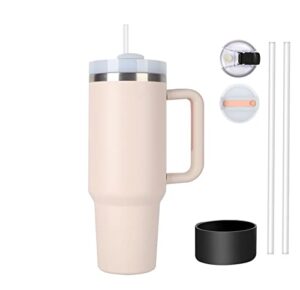 dreaming my dream 40oz tumbler with handle, h2.0 tumbler reusable vacuum, insulated tumbler with lid and straws, insulated cup, leak resistant lid (rose quartz)