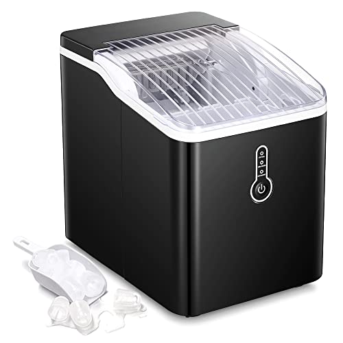 Joy Pebble Ice Maker Countertop, Efficient Ice Maker Machine, 26Lbs/24Hrs, 9 Cubes Ready in 8 Mins, Portable Ice Maker with Ice Scoop/Basket for Home/Kitchen/Office/Bar,Black