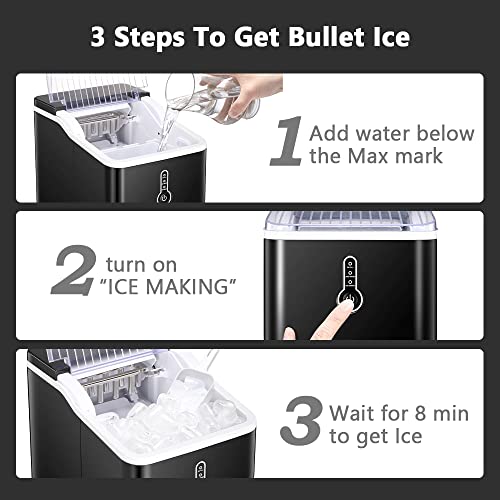 Joy Pebble Ice Maker Countertop, Efficient Ice Maker Machine, 26Lbs/24Hrs, 9 Cubes Ready in 8 Mins, Portable Ice Maker with Ice Scoop/Basket for Home/Kitchen/Office/Bar,Black