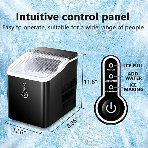Joy Pebble Ice Maker Countertop, Efficient Ice Maker Machine, 26Lbs/24Hrs, 9 Cubes Ready in 8 Mins, Portable Ice Maker with Ice Scoop/Basket for Home/Kitchen/Office/Bar,Black