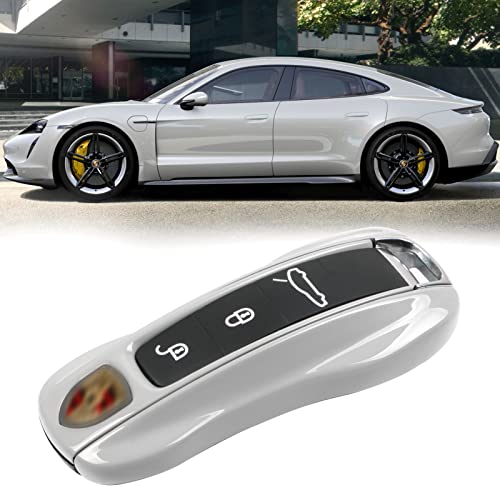 Jaronx Compatible with Porsche Key Fob Cover, Compatible with Porsche Cayenne Panamera Key Fob Cover 2018-2023, Compatible with Porsche Carrera Taycan Key Accessories 2020-2023 (Chalk-New/Light Grey)