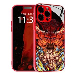heminjyjef japanese anime protective anti-drop color shell manga pattern covers tempered glass multicolor soft silicone phone case (metal red, baki and yujiro,for iphone 14 pro max)