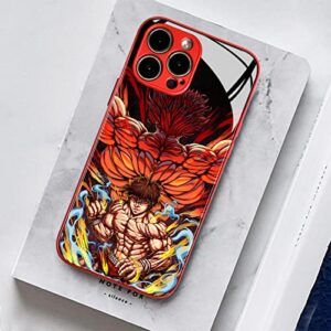 HEMINJYJEF Japanese Anime Protective Anti-Drop Color Shell Manga Pattern Covers Tempered Glass Multicolor Soft Silicone Phone Case (Metal Red, Baki and Yujiro,for iPhone 14 Pro Max)