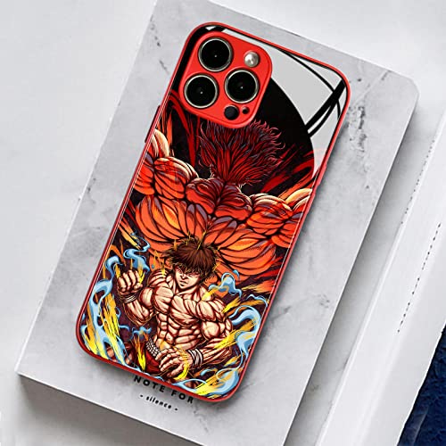 HEMINJYJEF Japanese Anime Protective Anti-Drop Color Shell Manga Pattern Covers Tempered Glass Multicolor Soft Silicone Phone Case (Metal Red, Baki and Yujiro,for iPhone 14 Pro Max)