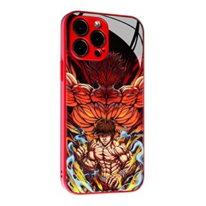 HEMINJYJEF Japanese Anime Protective Anti-Drop Color Shell Manga Pattern Covers Tempered Glass Multicolor Soft Silicone Phone Case (Metal Red, Baki and Yujiro,for iPhone 14 Pro Max)