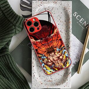 HEMINJYJEF Japanese Anime Protective Anti-Drop Color Shell Manga Pattern Covers Tempered Glass Multicolor Soft Silicone Phone Case (Metal Red, Baki and Yujiro,for iPhone 14 Pro Max)