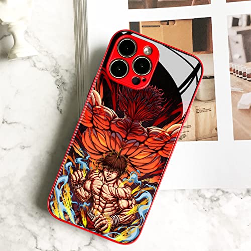 HEMINJYJEF Japanese Anime Protective Anti-Drop Color Shell Manga Pattern Covers Tempered Glass Multicolor Soft Silicone Phone Case (Metal Red, Baki and Yujiro,for iPhone 14 Pro Max)