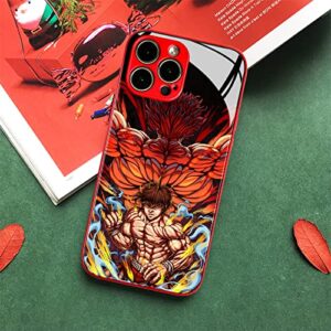 HEMINJYJEF Japanese Anime Protective Anti-Drop Color Shell Manga Pattern Covers Tempered Glass Multicolor Soft Silicone Phone Case (Metal Red, Baki and Yujiro,for iPhone 14 Pro Max)