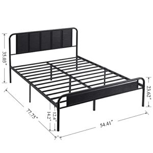 VECELO Full Bed Frame Heavy Duty Metal Platform with Wooden Headboard Footboard Mattress Foundation 12 Strong Steel Slats Support Under Bed Storage/Easy Assemble