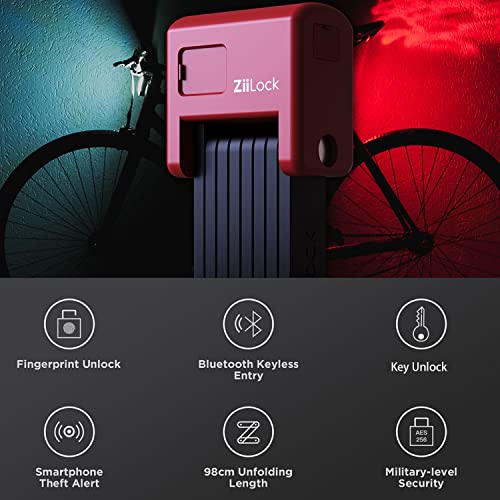 ZiiLock X - Award Winning Smart Folding Bike Lock,Fingerprint  & Bluetooth APP Remote Control, Anti-Theft Alarm,Heavy Duty Bike Lock with Key and Case (Armour Gray)