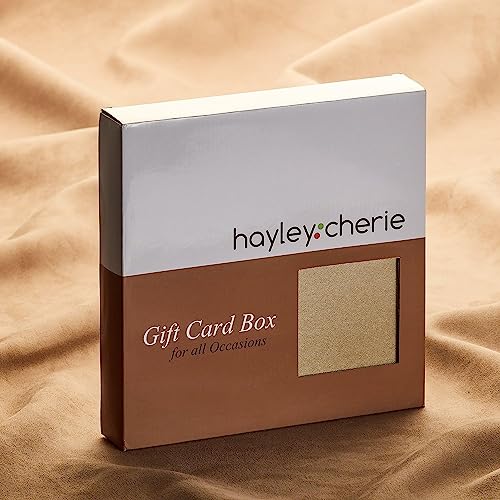 Hayley Cherie® - Gold Gift Card Box with White Lace and Cards Label - 10" x 10" Large Size - For Weddings, Baby Showers, Birthdays, Graduations, Money