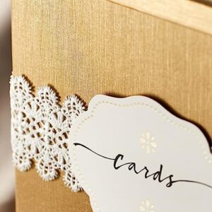 Hayley Cherie® - Gold Gift Card Box with White Lace and Cards Label - 10" x 10" Large Size - For Weddings, Baby Showers, Birthdays, Graduations, Money