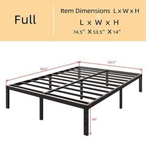XMhongsong 14 Inch Full Bed Frame No Box Spring Needed, Heavy Duty Metal Platform Bed Frame, Easy Assembly, Noise Free, Black