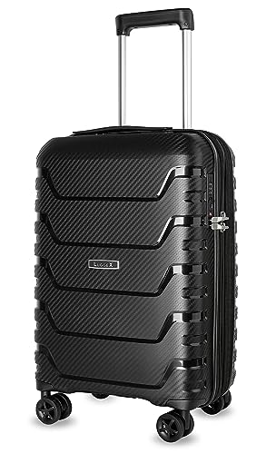 LUGGEX Carbon Fiber Pattern Carry-On Luggage 22x14x9 - Impact-Resistant PP Material - High Rebound Toughness & Anti-Explosion Zipper (Black Suitcase)…