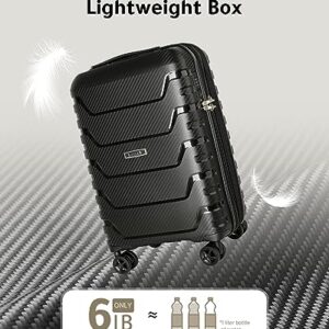 LUGGEX Carbon Fiber Pattern Carry-On Luggage 22x14x9 - Impact-Resistant PP Material - High Rebound Toughness & Anti-Explosion Zipper (Black Suitcase)…