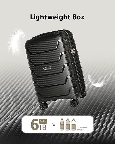 LUGGEX Carbon Fiber Pattern Carry-On Luggage 22x14x9 - Impact-Resistant PP Material - High Rebound Toughness & Anti-Explosion Zipper (Black Suitcase)…