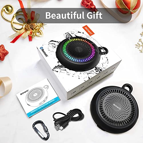 Bluetooth Shower Speaker Waterproof - Small Portable Bluetooth Speaker Wireless with Clip - Powerful Bass and Louder Volume - Colorful Lights and Lightweight with TWS Pairing - Black