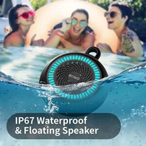 Bluetooth Shower Speaker Waterproof - Small Portable Bluetooth Speaker Wireless with Clip - Powerful Bass and Louder Volume - Colorful Lights and Lightweight with TWS Pairing - Black