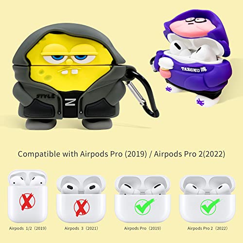Cute Cartoon Character Airpods Pro 2 Case, Anti-Fall Soft Silicone Airpods Pro 2nd Generation Case Cute, Funny Kawaii Fashion Cartoon 3D Case for AirPods Pro 2 with Keychain (Yellow)