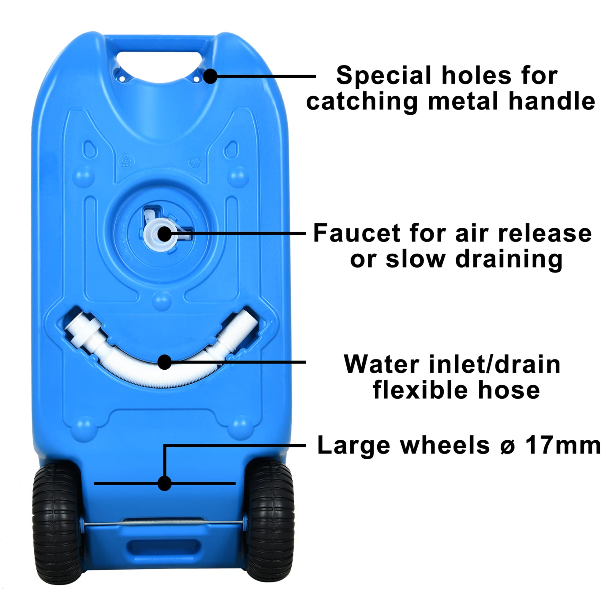 YITAHOME 10.6 Gallon Large Capacity Portable Water Holding Tank with Catching Metal Handle Odorless Tote for Camper with Large Wheels, Filling Port, Hose, Faucet, 2 Handles for Easy Carry & Fast Empty