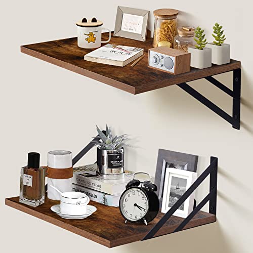 Tectocker-DOU 2 Pc Deep Floating Shelves ; 15.7” Long x 11.8” Deep Wall Mounted Hanging Shelves for Living Room, Kitchen, Office, Bathroom and Bedroom Decor; Storage and Display Shelf Set