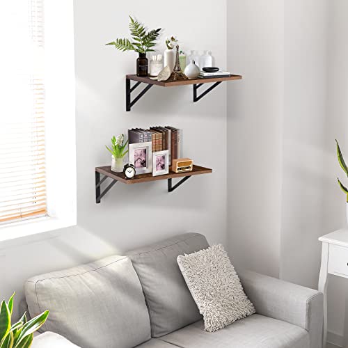 Tectocker-DOU 2 Pc Deep Floating Shelves ; 15.7” Long x 11.8” Deep Wall Mounted Hanging Shelves for Living Room, Kitchen, Office, Bathroom and Bedroom Decor; Storage and Display Shelf Set