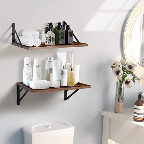 Tectocker-DOU 2 Pc Deep Floating Shelves ; 15.7” Long x 11.8” Deep Wall Mounted Hanging Shelves for Living Room, Kitchen, Office, Bathroom and Bedroom Decor; Storage and Display Shelf Set