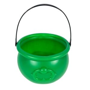 8" St Patricks Day Pot of Gold Decorations Plastic, Green Pot of Gold Cauldron Plastic Bucket Decor for St Patricks Day Table Decorations, & Centerpiece by 4E's Novelty