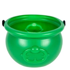 8" St Patricks Day Pot of Gold Decorations Plastic, Green Pot of Gold Cauldron Plastic Bucket Decor for St Patricks Day Table Decorations, & Centerpiece by 4E's Novelty