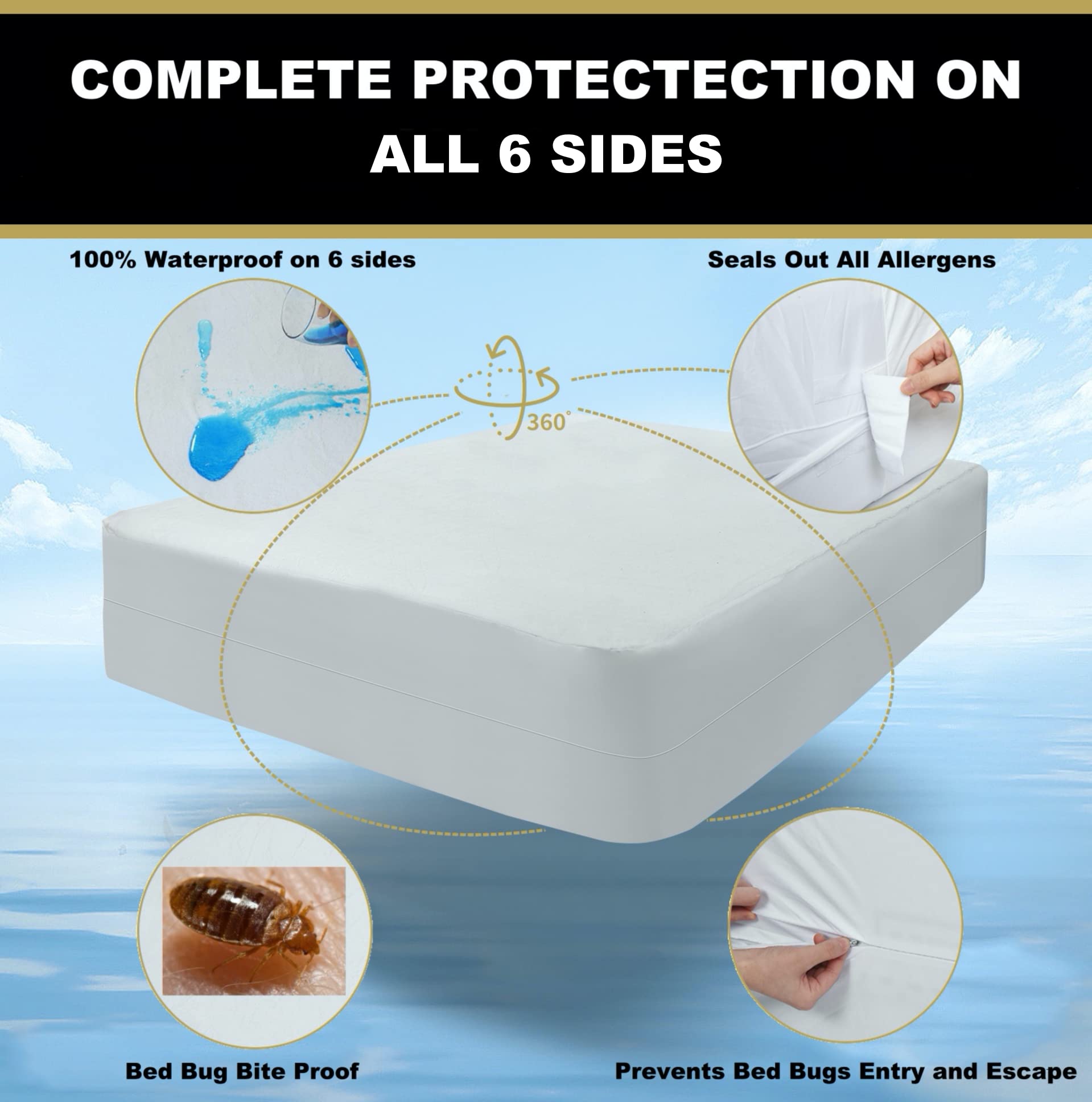 MATTSHIELD New Ultimate Bed Bug Defense 3-Piece Kit - California King Mattress Cover 100% Cotton + 2 Hypoallergenic Zippered Pillow Protectors - 6 Sides Waterproof Encasement