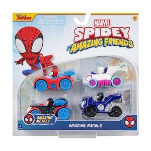 spidey and his amazing friends marvel amazing metals 4 pack - includes spidey, ghost-spider, black panther, miles morales: spider-man - 3-inch die-cast vehicles - superhero toys for kids 3 and up