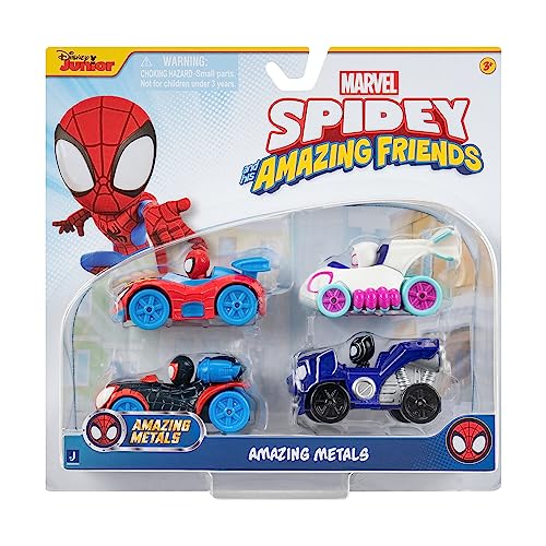 Spidey and His Amazing Friends Marvel Amazing Metals 4 Pack - Includes Spidey, Ghost-Spider, Black Panther, Miles Morales: Spider-Man - 3-Inch Die-Cast Vehicles - Superhero Toys for Kids 3 and Up