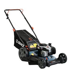 senix gas lawn mower, 21-inch, 140 cc 4-cycle briggs & stratton engine, 3-in-1 push lawnmower, 6-position height adjustment with 11-inch rear wheels, lspg-m7, blue